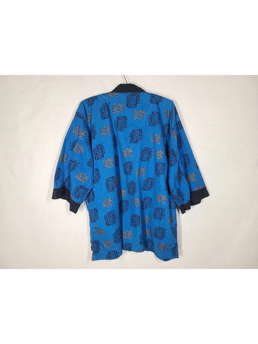 Vtg 60s Obi-Jama Pajama Robe Shirt XXL Blue Cotton Novelty Print Mens Unisex